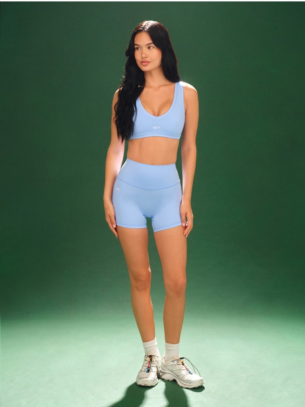 NWT SET Active Light Blue Scoop Neck Bralette & High-Waist Shorts Set